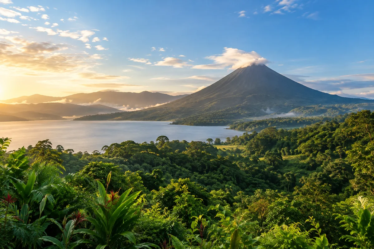 Ilustración generada con IA de Volcán Arenal