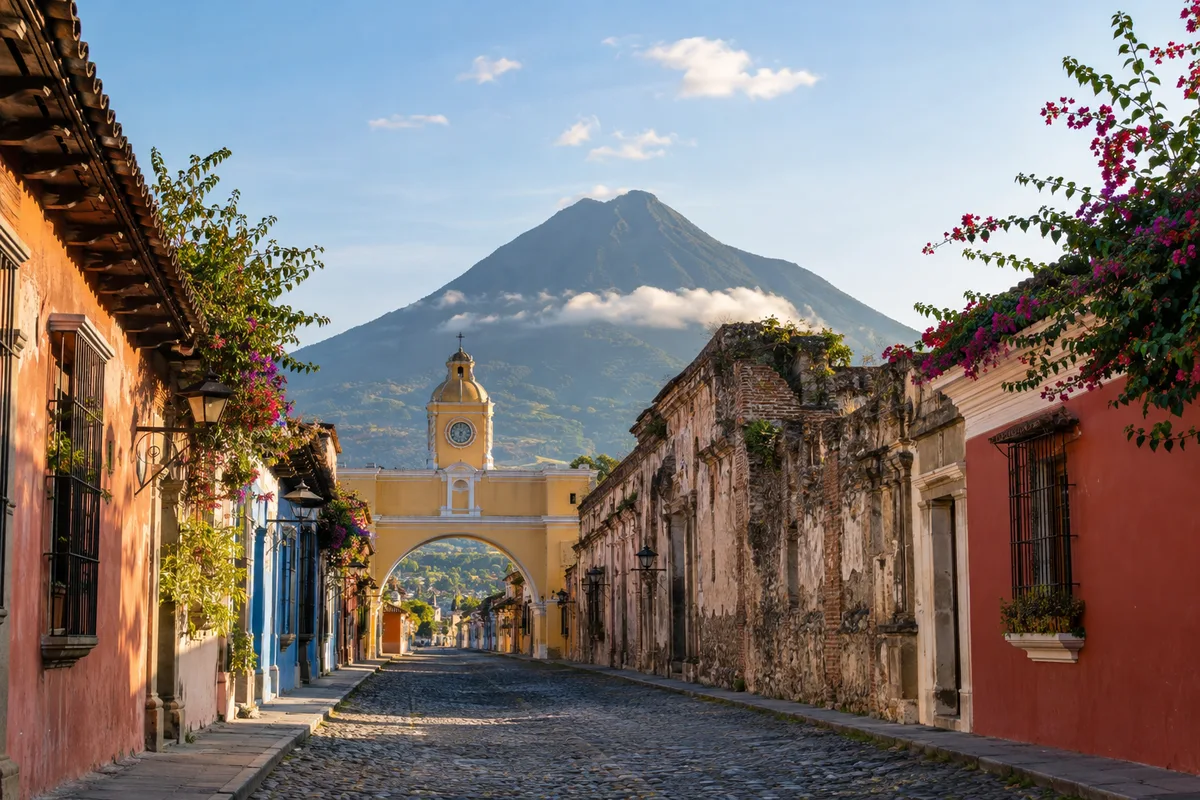 Ilustración generada con IA de Antigua Guatemala