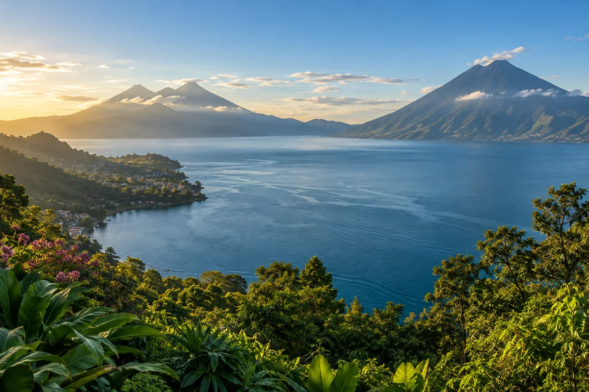 Ilustración generada con IA de Lago de Atitlán